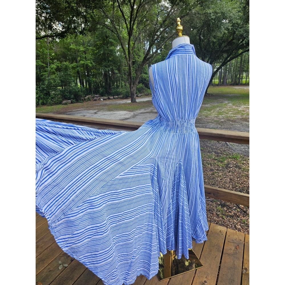Philosophy Republic Clothing Blue Striped Asymmetrical Boho Midi Dress Medium - Picture 6 of 10